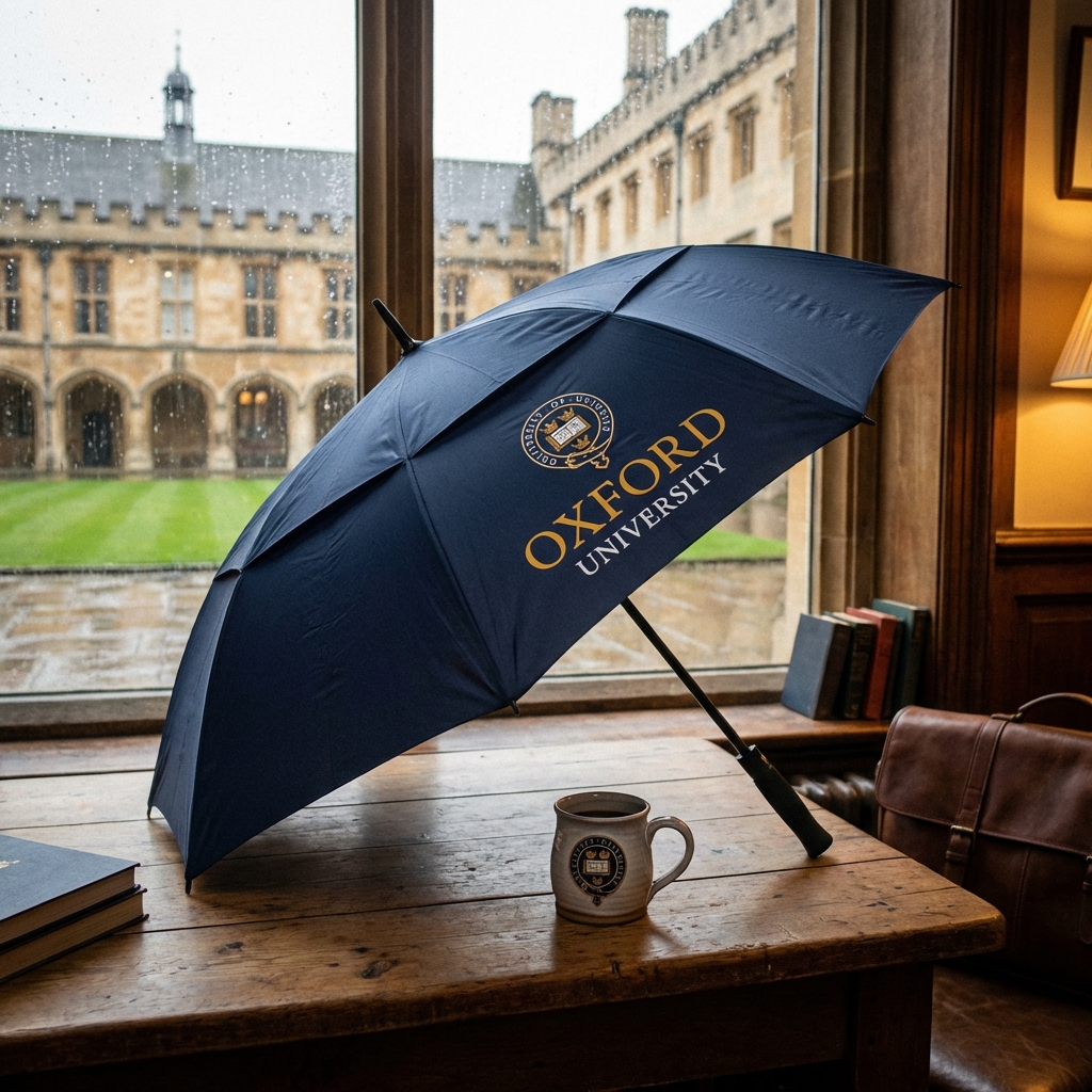 Payung Golf Logo Universitas dan Mug Keramik Nostalgia