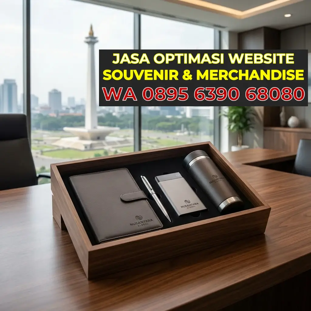 Gift Set Souvenir Kantor dengan Latar Belakang Kota Jakarta